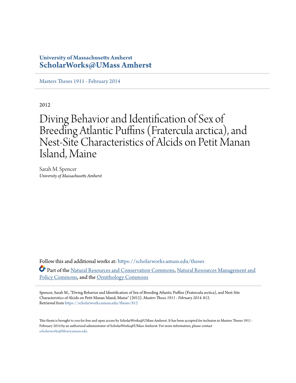 Fratercula Arctica), and Nest-Site Characteristics of Alcids on Petit Manan Island, Maine" (2012)