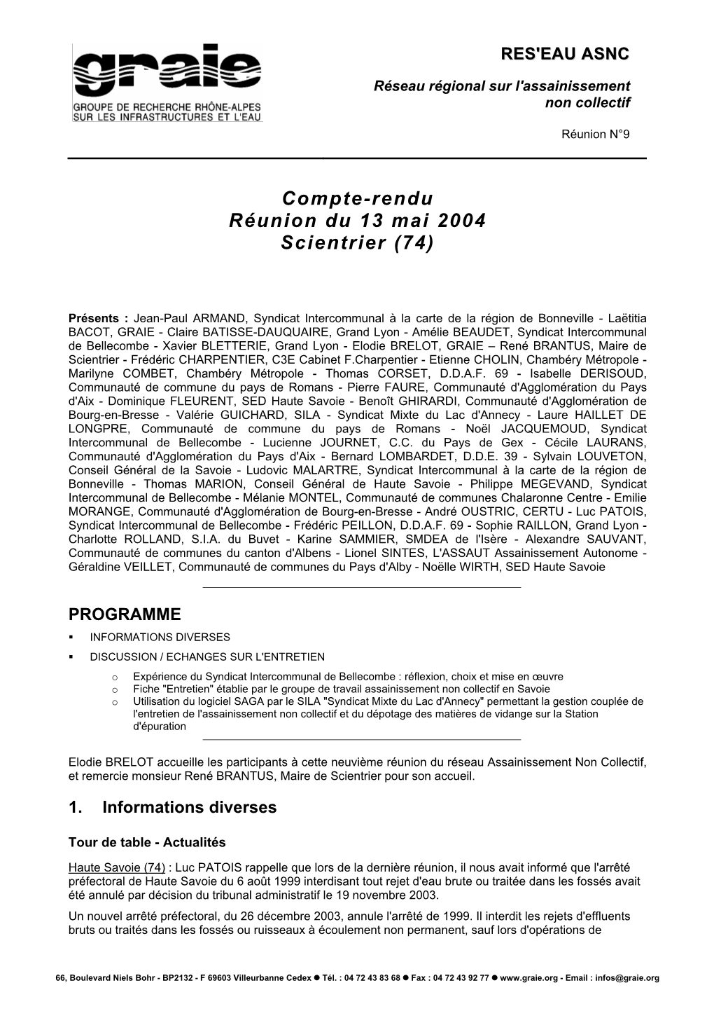 Compte-Rendu Réunion Du 13 Mai 2004 Scientrier (74)