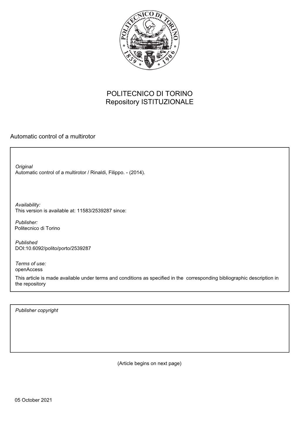 Automatic Control of a Multirotor.Pdf