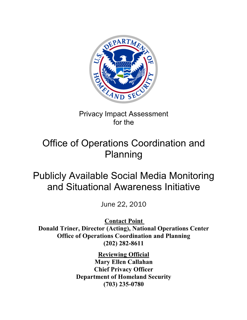 Department of Homeland Privacy Impact Assessment Publicly