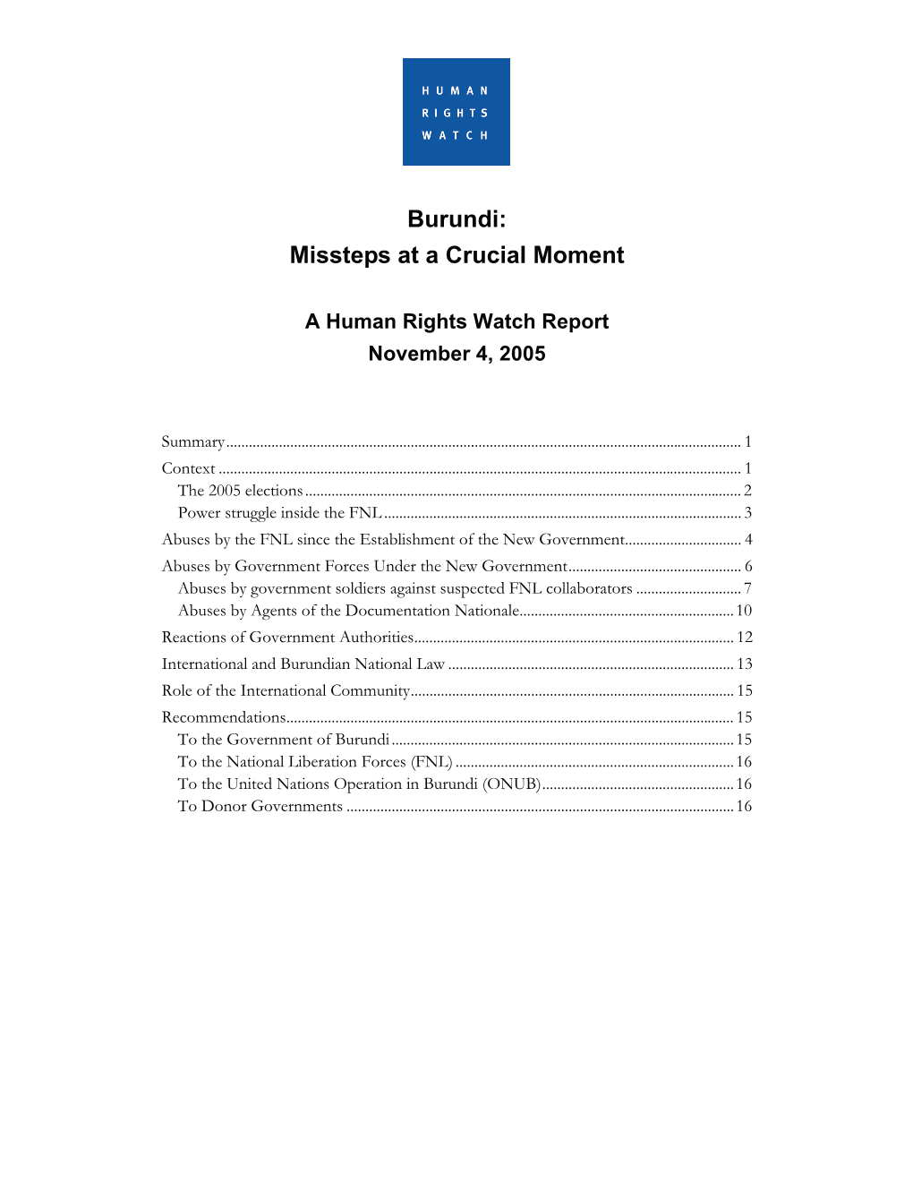 Burundi: Missteps at a Crucial Moment