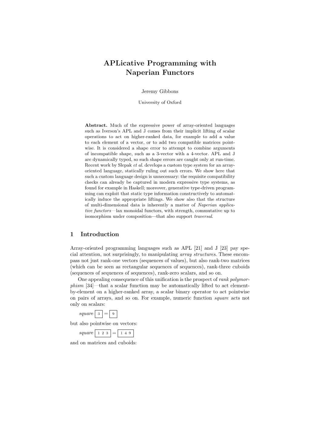 Aplicative Programming with Naperian Functors