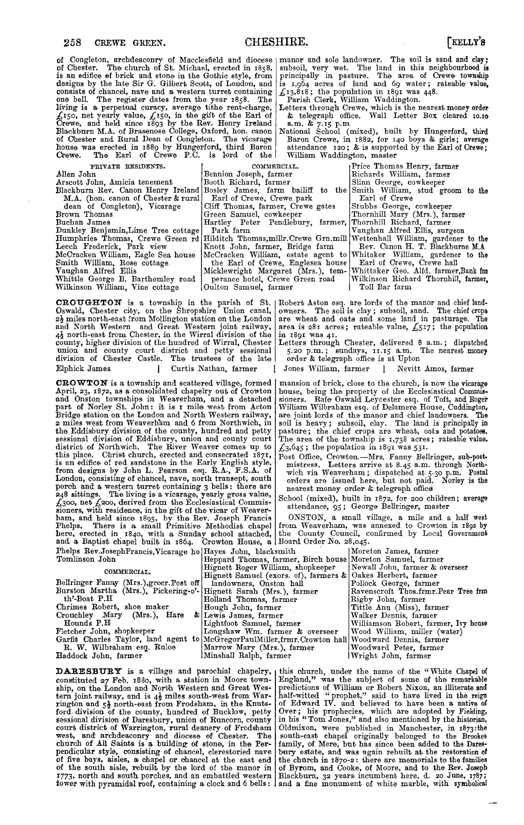 CHESHIRE. [KELLY'b of Congleton, Archdeaconry of Macclesfield and Diocese Manor and Sole Landowner