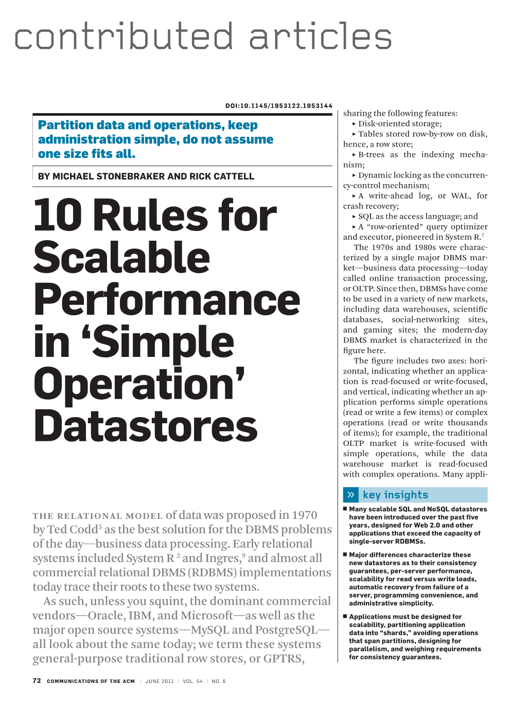 10 Rules for Scalable Performance in 'Simple Operation' Datastores