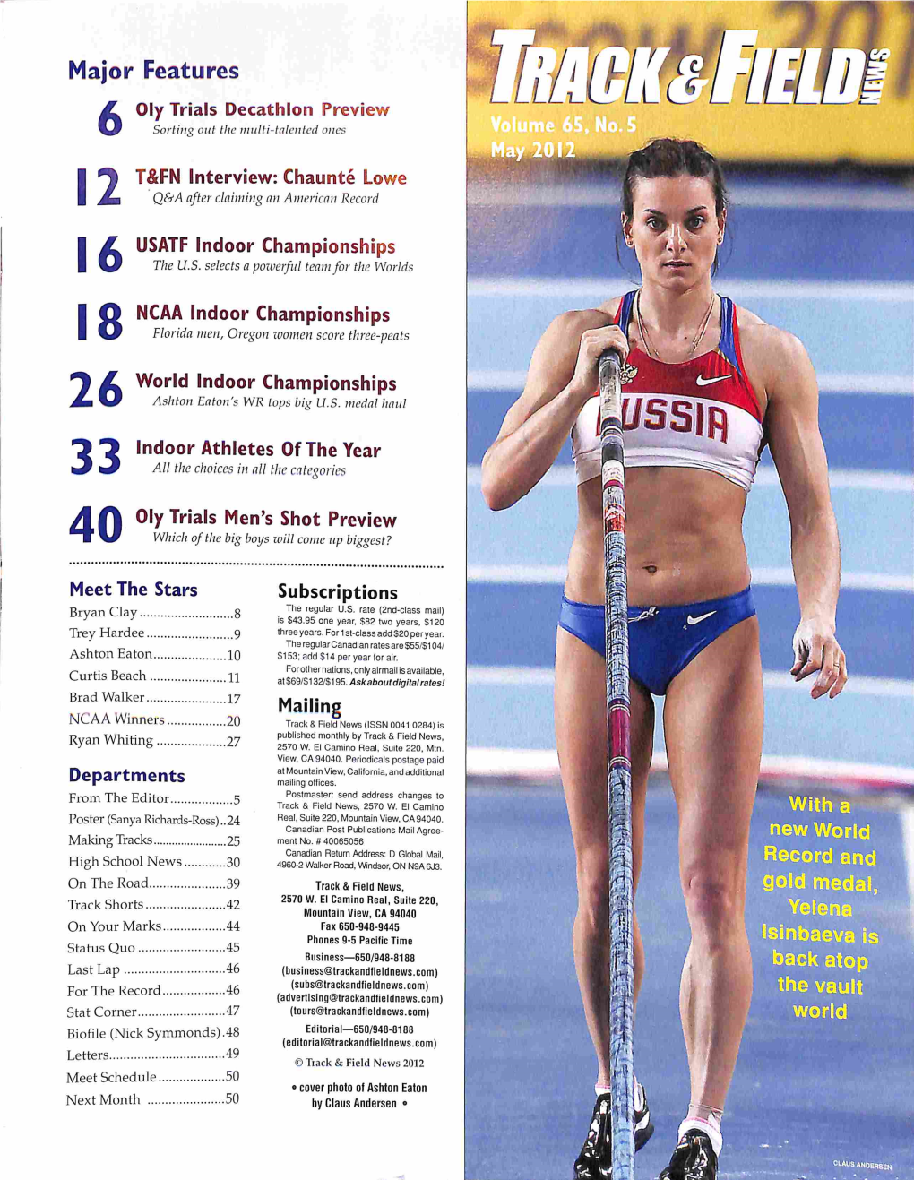 Track & Field News May 2012 Table of Contents