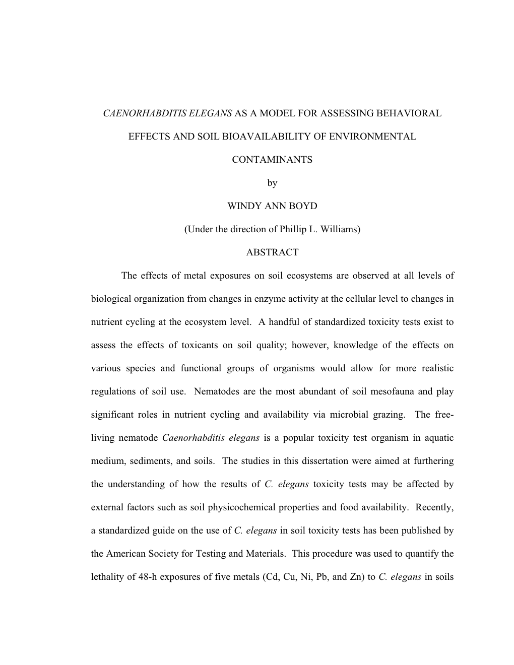 Caenorhabditis Elegans As a Model for Assessing Behavioral