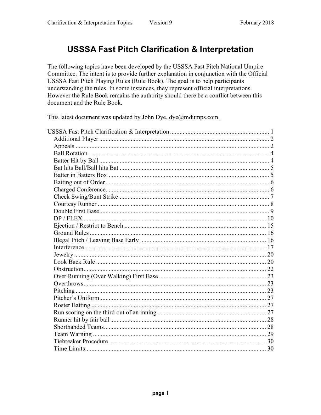 USSSA Fast Pitch Clarification & Interpretation