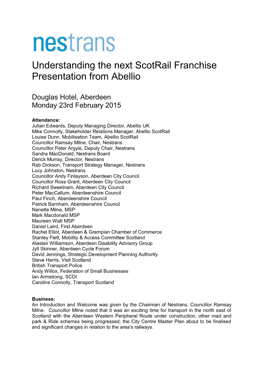 Understanding the Next Scotrail Franchise Presentation from Abellio