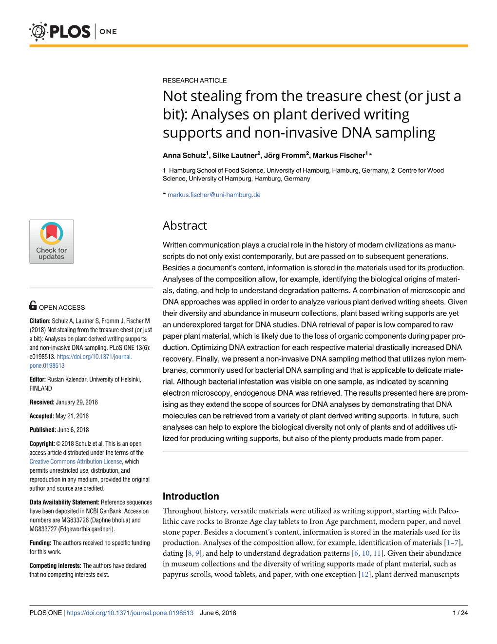 Analyses on Plant Derived Writing Supports and Non-Invasive DNA Sampling