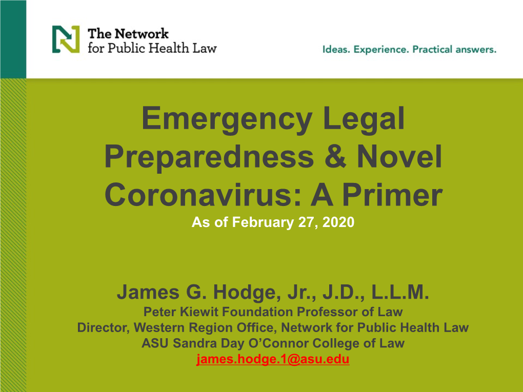 Emergency Legal Preparedness & Novel Coronavirus: a Primer