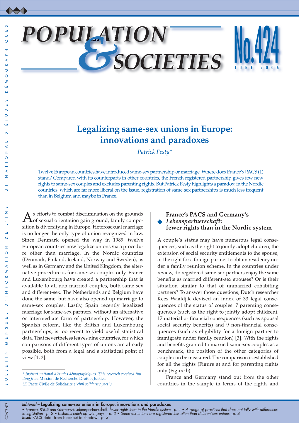 Legalizing Same-Sex Unions in Europe: Innovations and Paradoxes N E