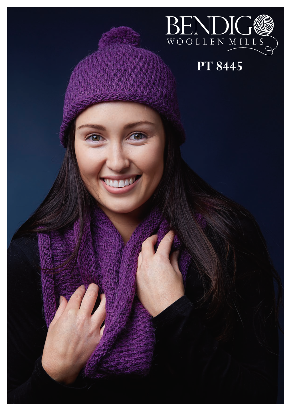 PT 8445 MEASUREMENTS Beanie to Fit Head Med: 50 - 52Cm Large: 54 - 56Cm Cowl One Size: Circumference 100Cm X Length 33Cm