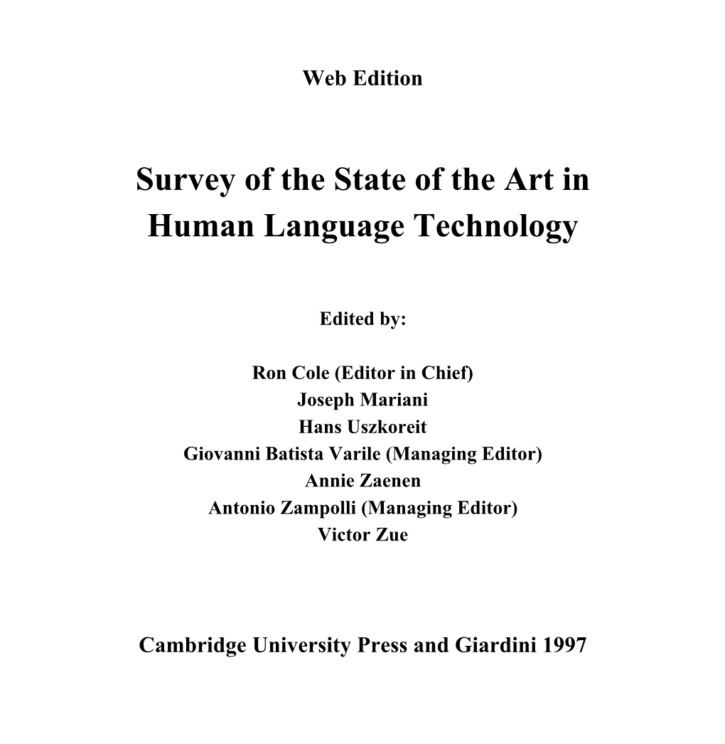 Survey of the State of the Art in Human Language Technology