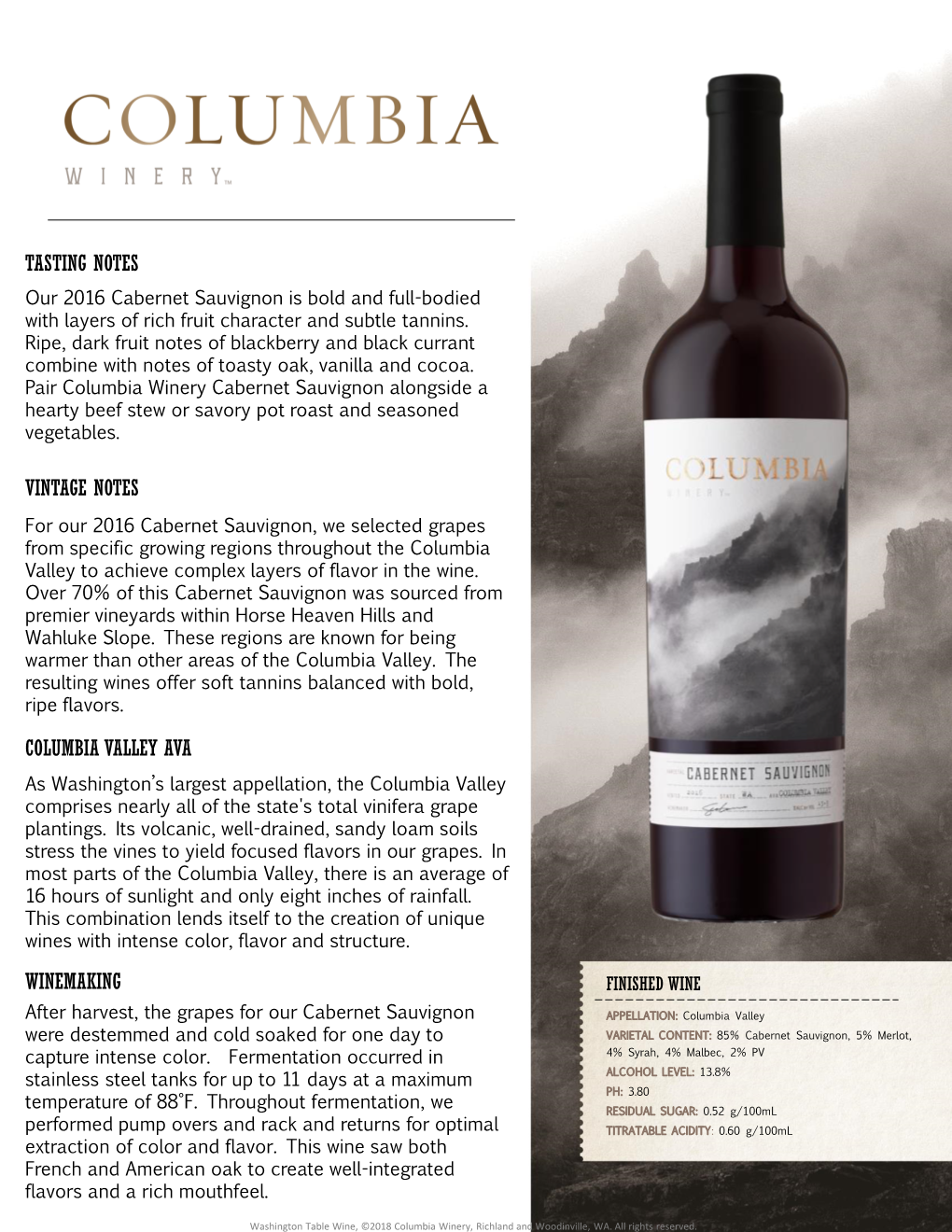 Tasting Notes Vintage Notes Columbia Valley Ava