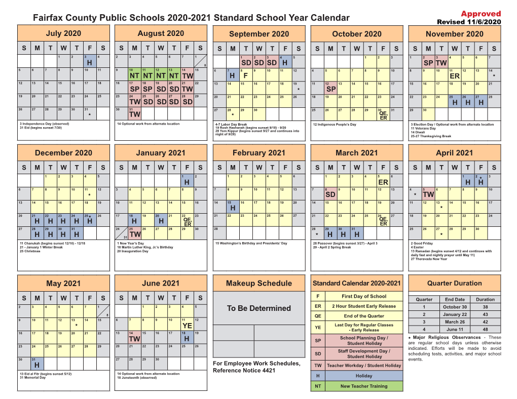 FCPS 2020-2021 Standard School Year Calendar