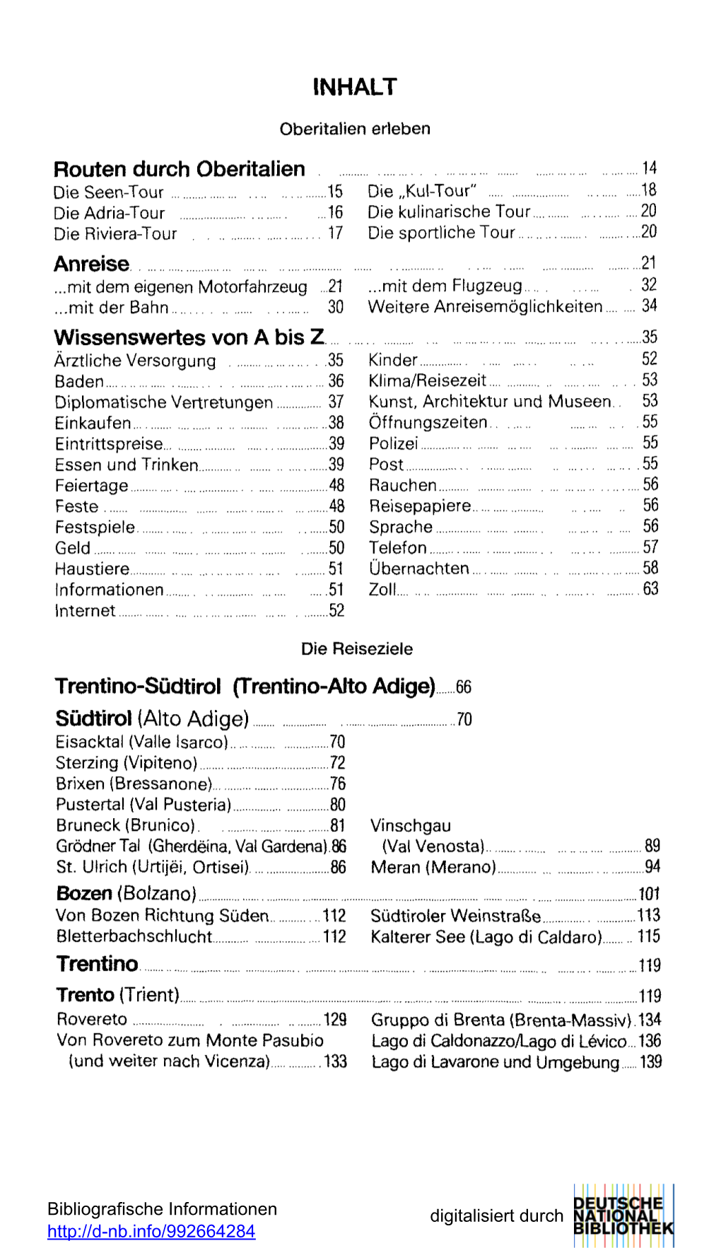 INHALT Routen Durch Oberitalien Anreise Wissenswertes Von a Bis