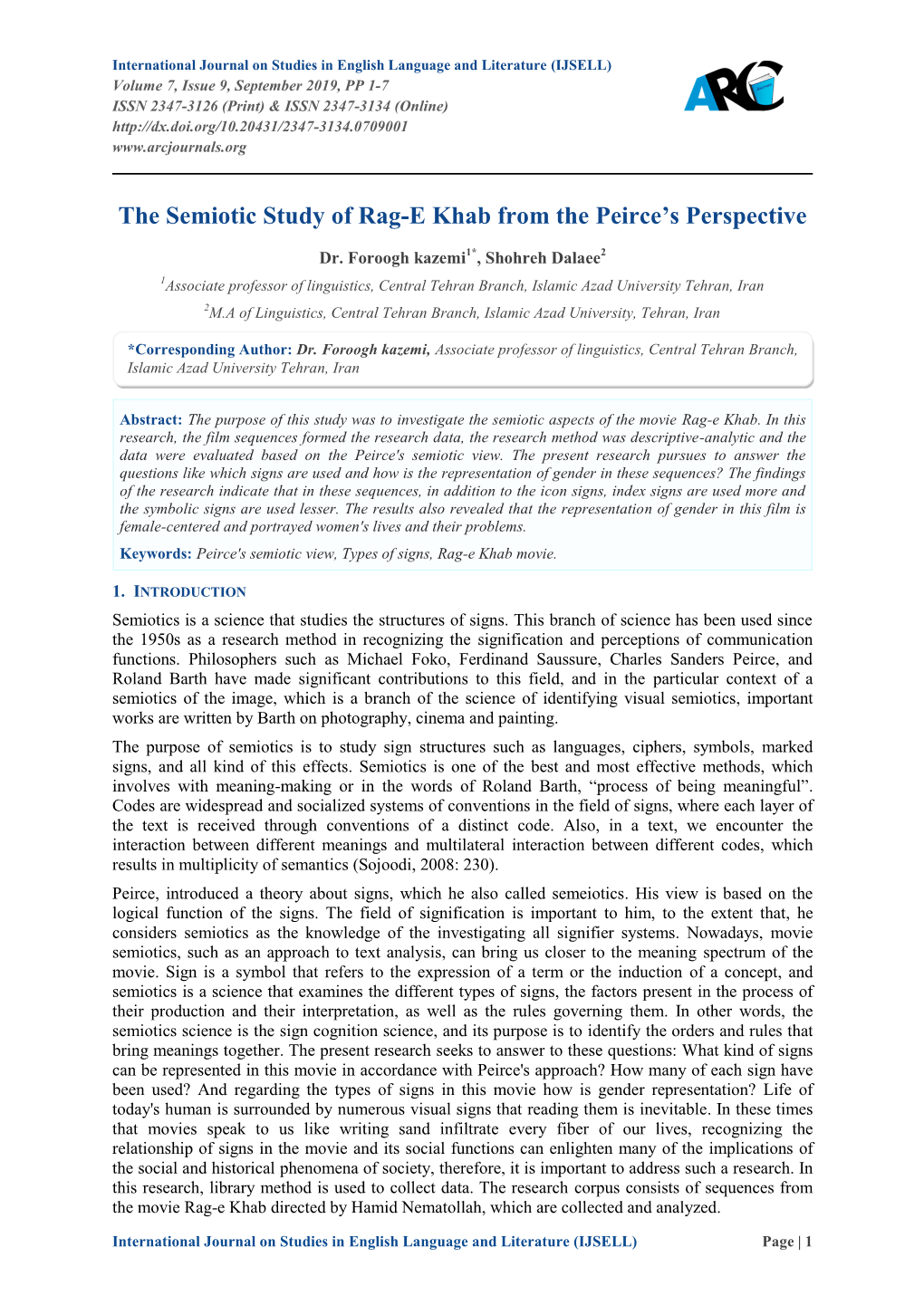 The Semiotic Study of Rag-E Khab from the Peirce's Perspective