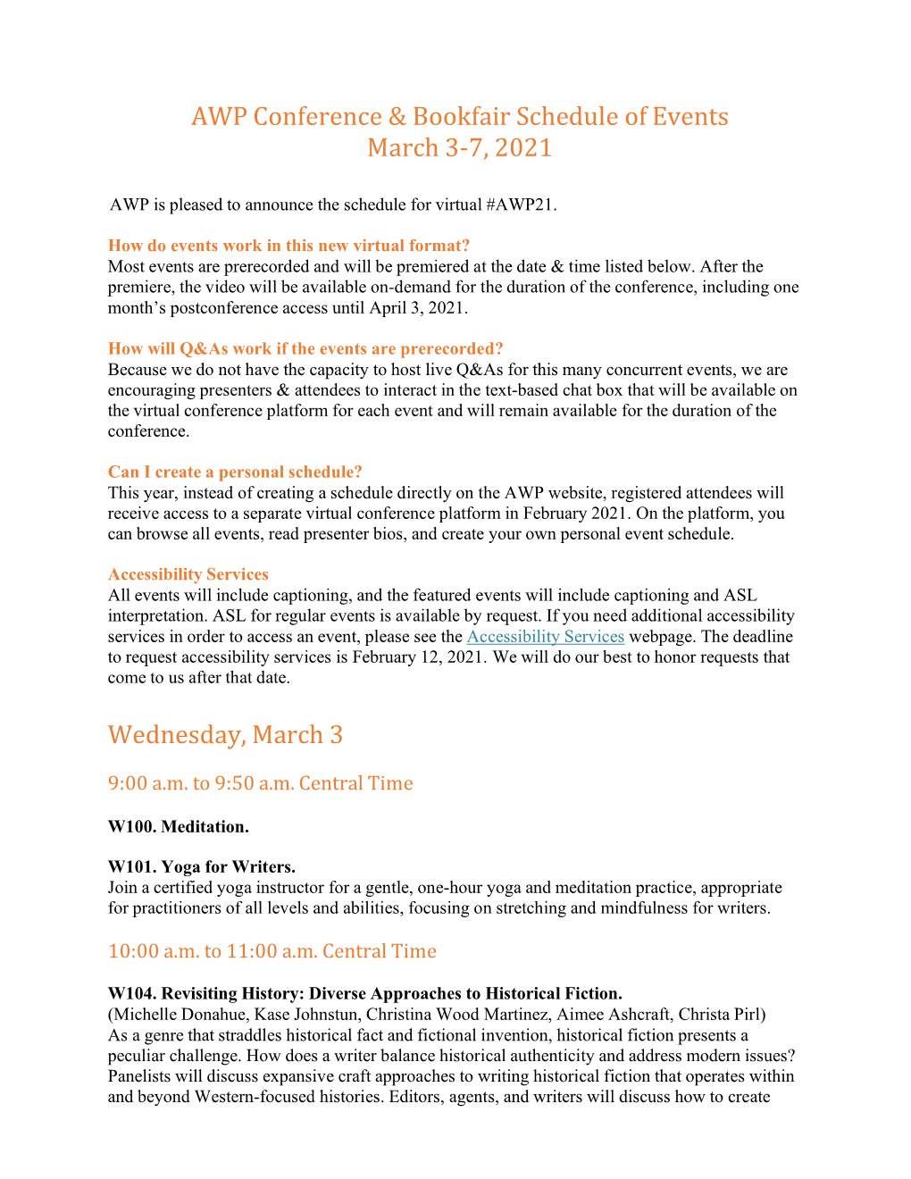 AWP Conference & Bookfair Schedule of Events March 3-7, 2021