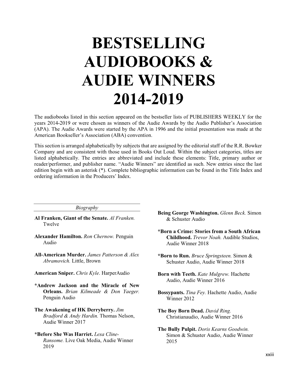 Bestselling Audiobooks & Audie Winners 2014-2019