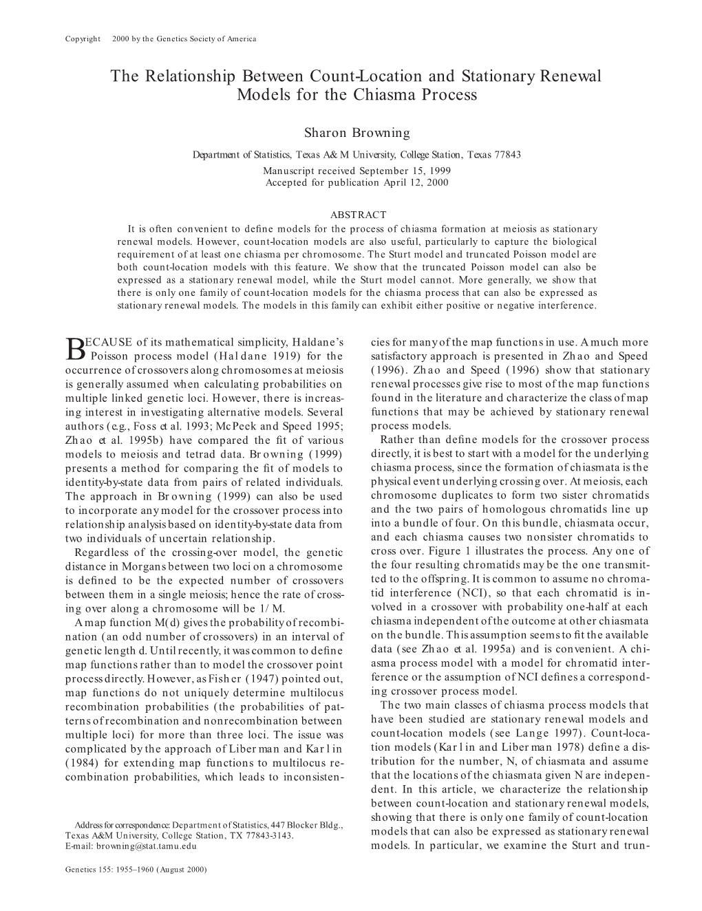 The Relationship Between Count-Location and Stationary Renewal Models for the Chiasma Process