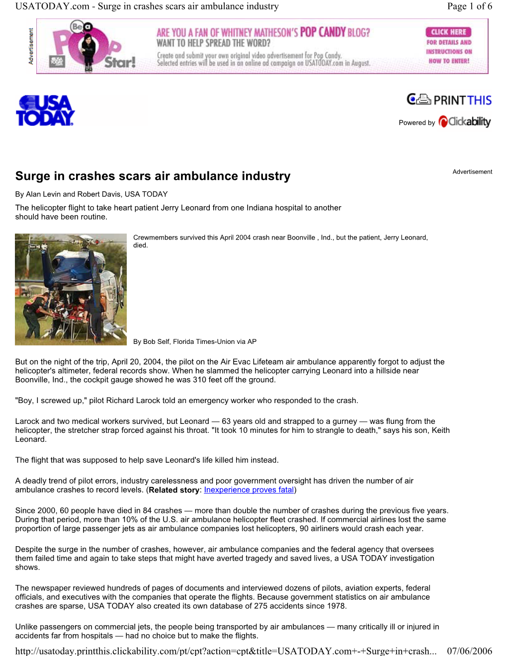 Surge in Crashes Scars Air Ambulance Industry Page 1 of 6