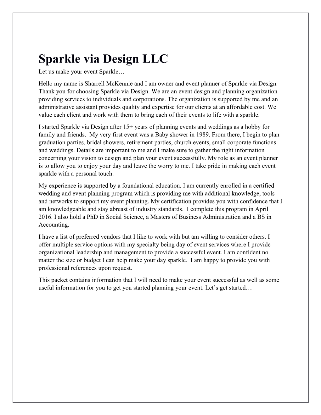 Sparkle Via Design LLC Let Us Make Your Event Sparkle