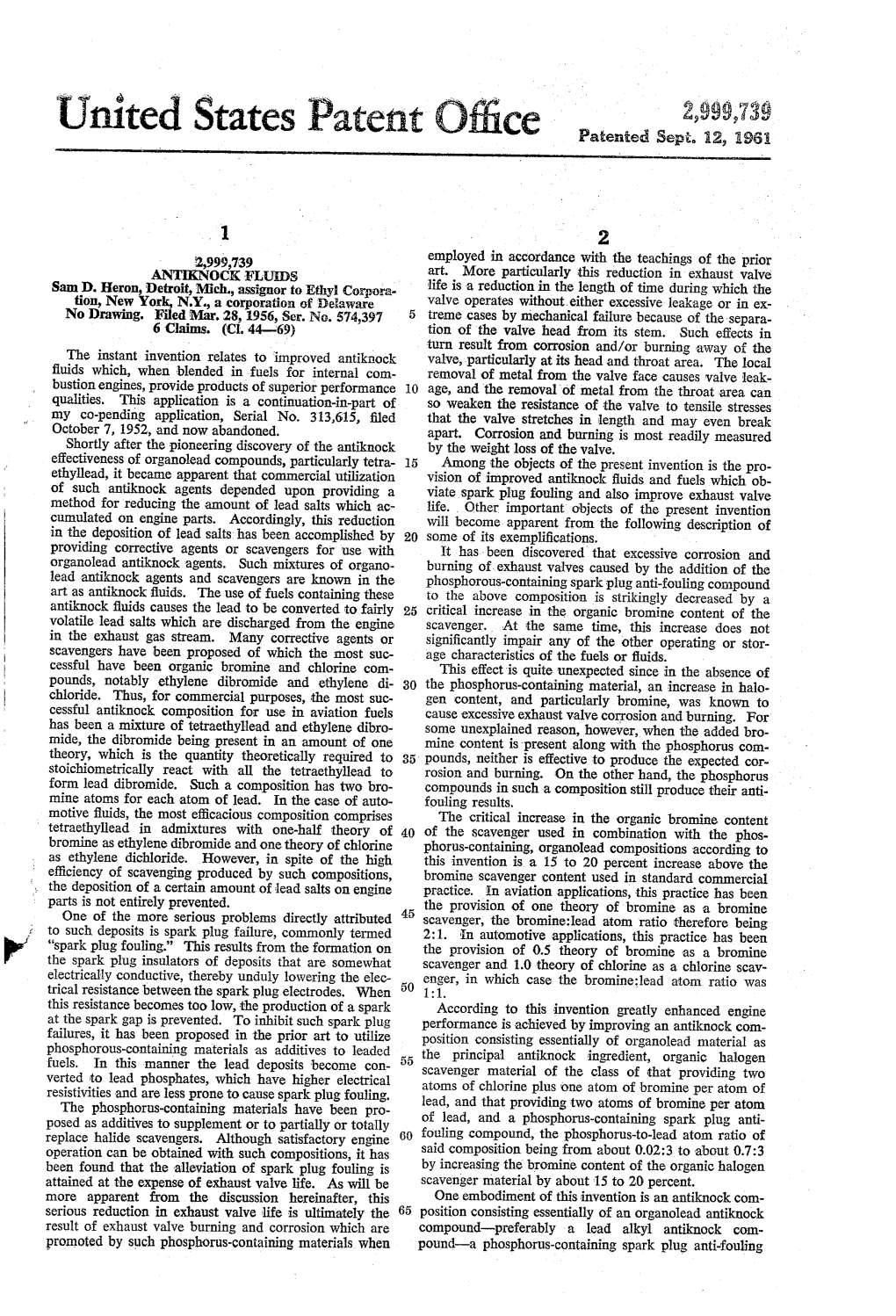 United States Patent Office Patenied Sept