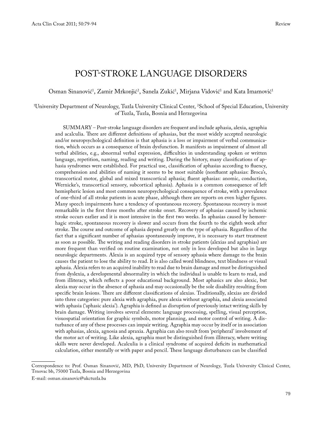 Post-Stroke Language Disorders