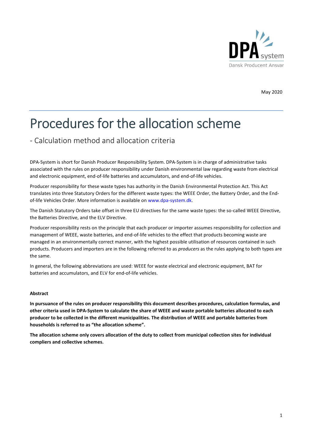 Allocation Scheme - Calculation Method and Allocation Criteria