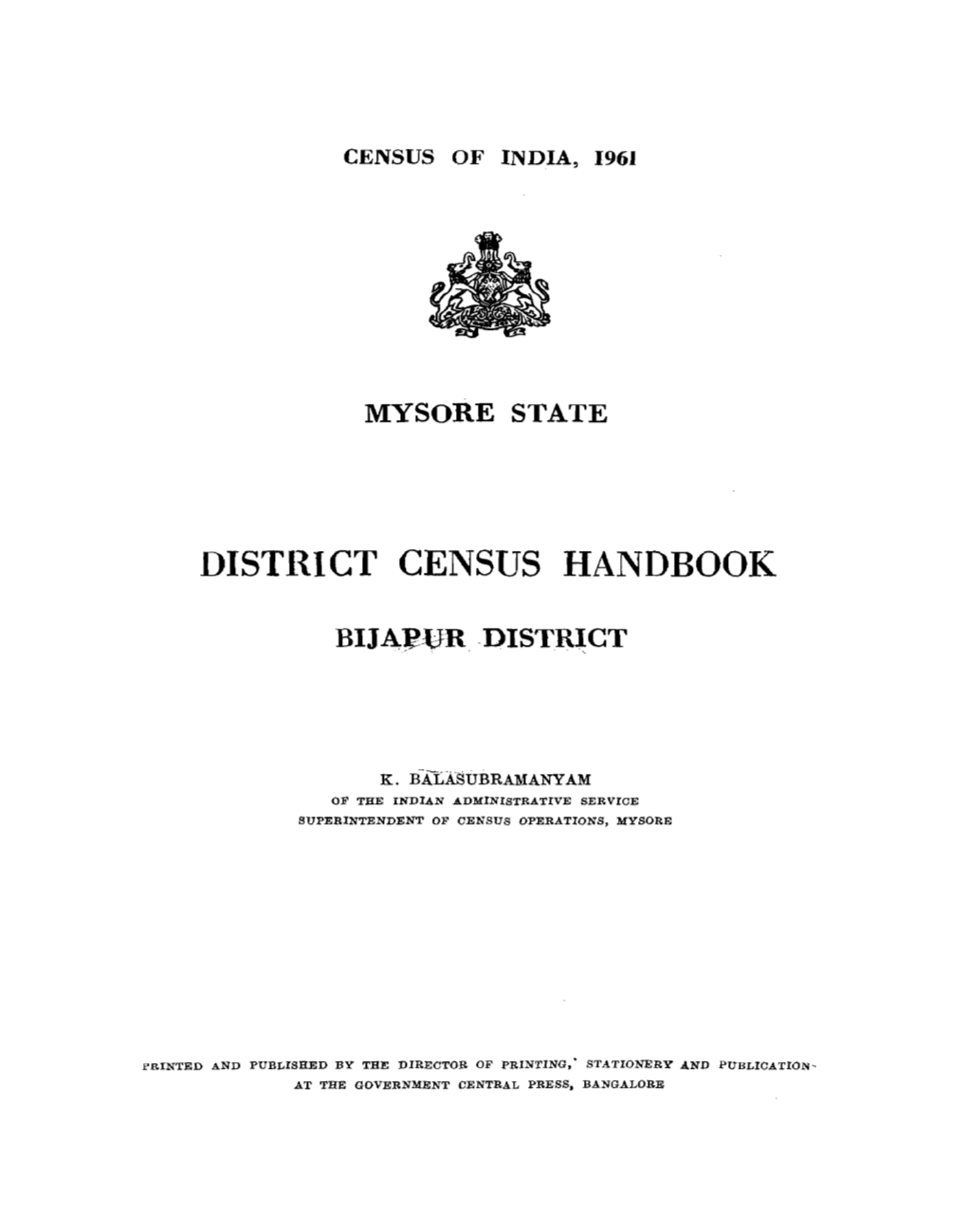 District Census Handbook, Bijapur