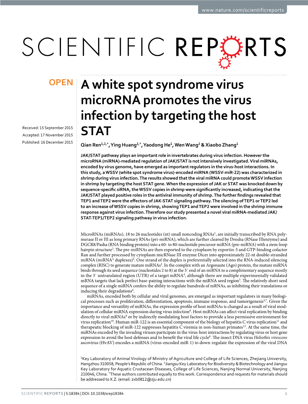 A White Spot Syndrome Virus Microrna Promotes the Virus