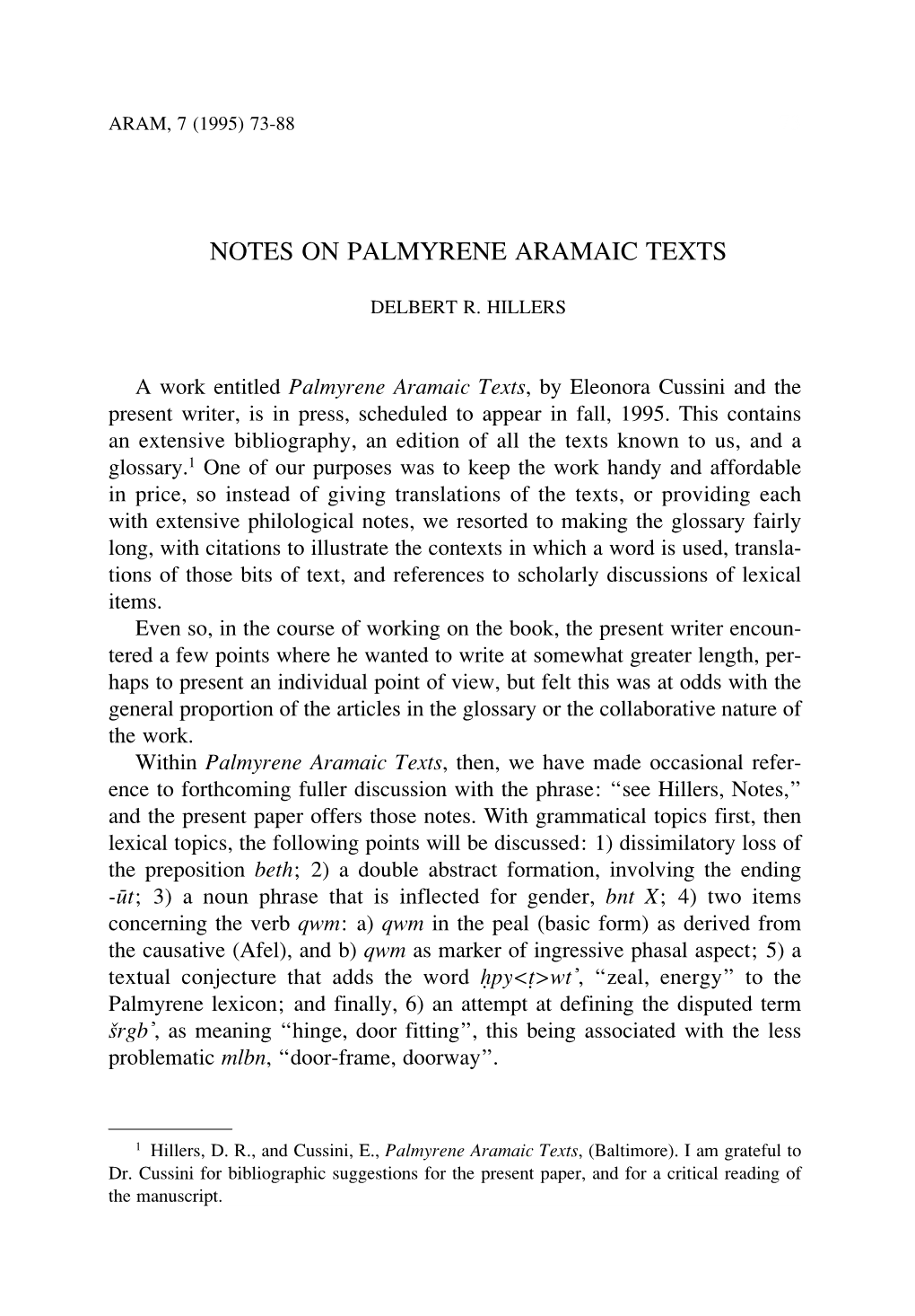 Notes on Palmyrene Aramaic Texts