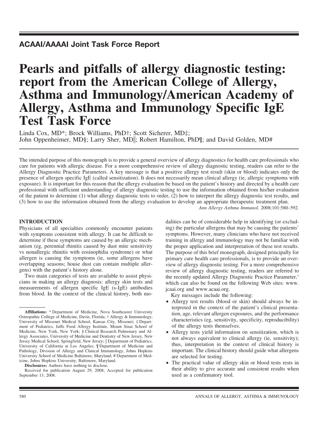 Pearls and Pitfalls of Allergy Diagnostic Testing