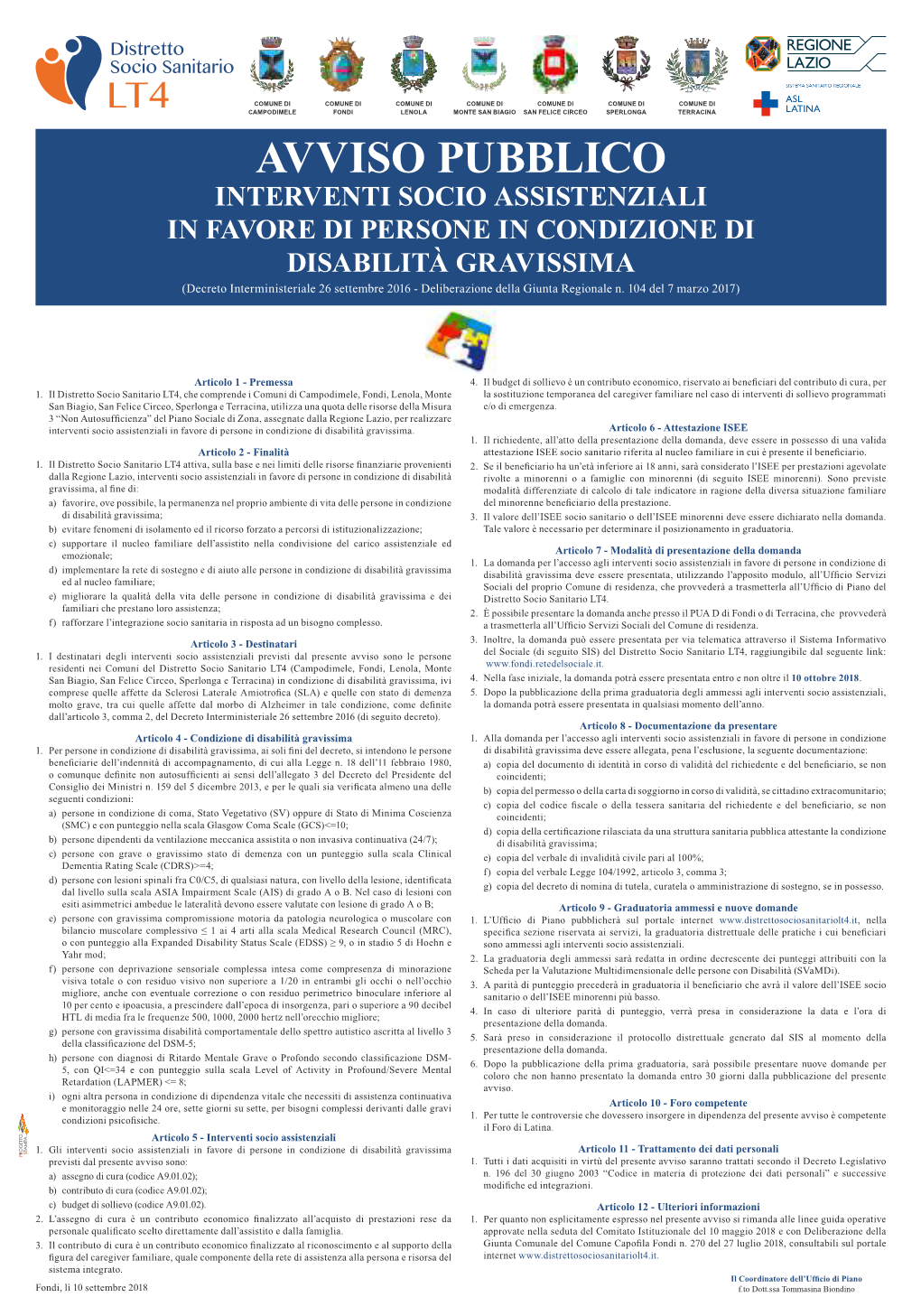 Manifesto Informativo "Disabilità Gravissima"