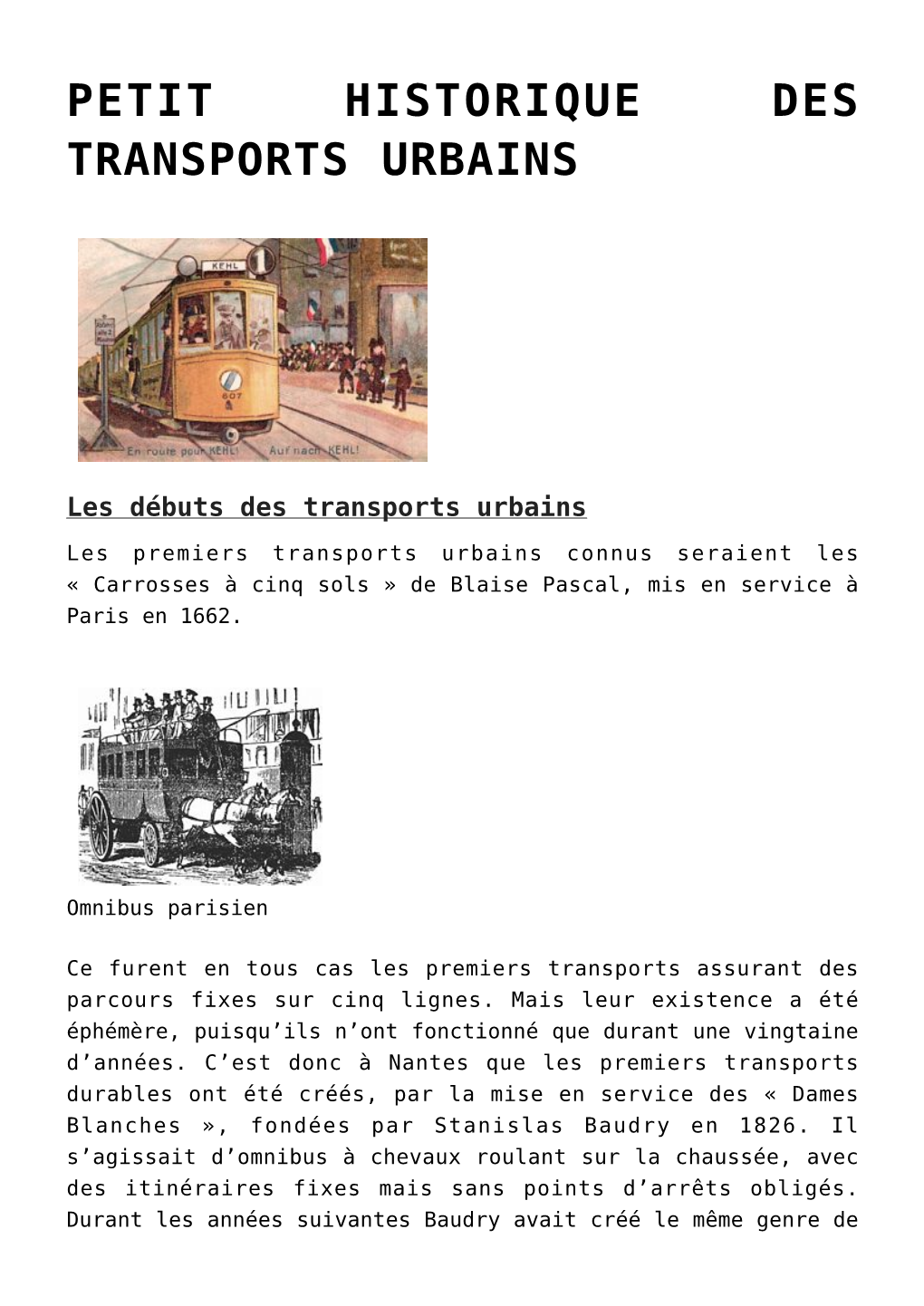 Petit Historique Des Transports Urbains