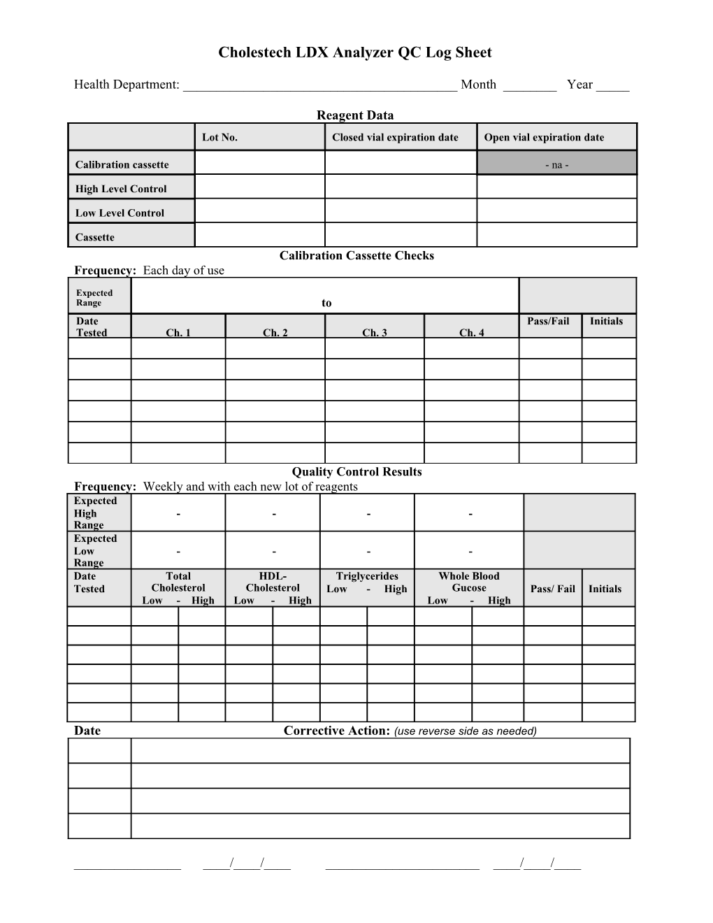 Cholestech LDX Analyzer QC Log Sheet Ver 020226