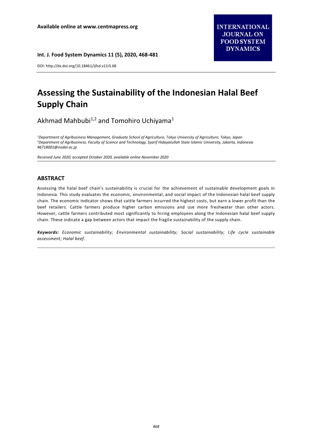 Assessing the Sustainability of the Indonesian Halal Beef Supply Chain