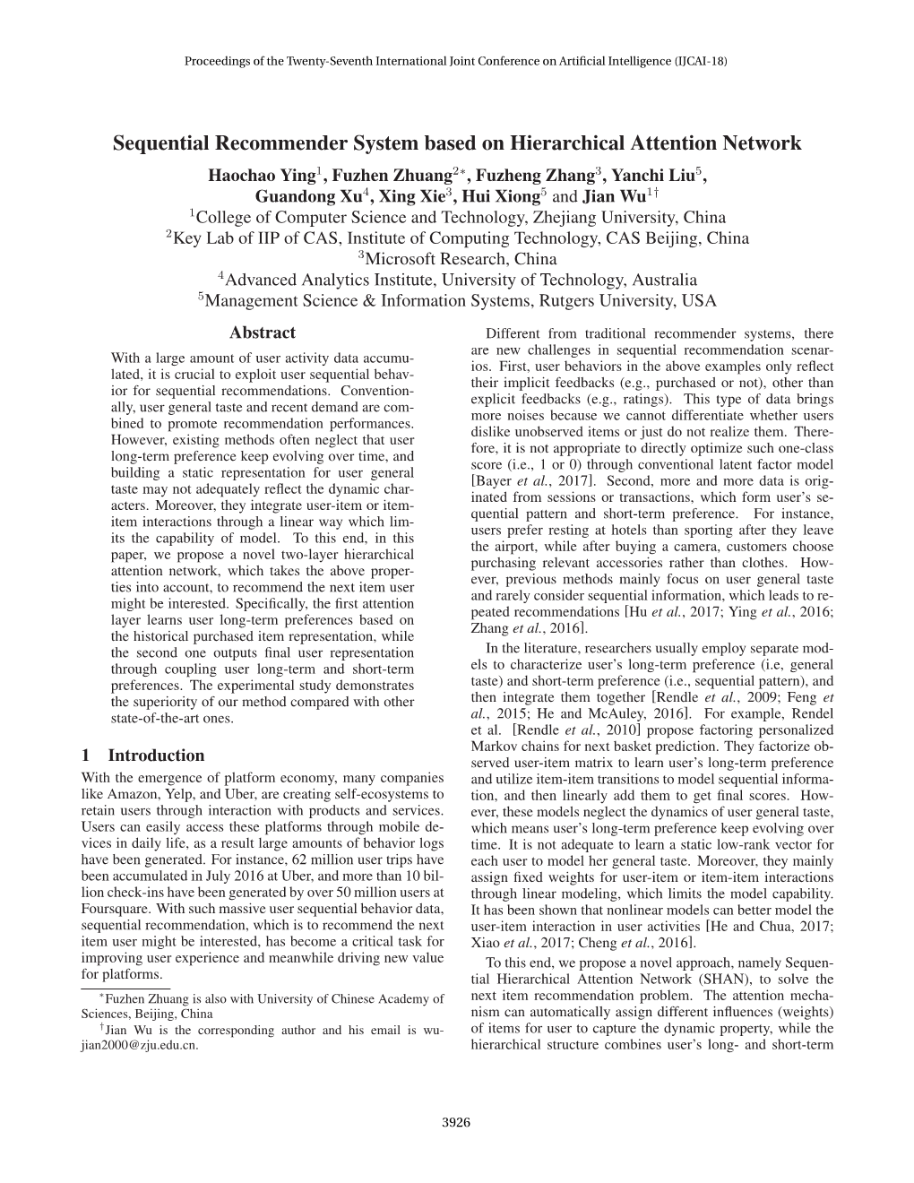 Sequential Recommender System Based on Hierarchical Attention