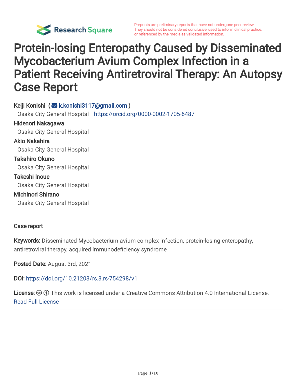 Protein-Losing Enteropathy Caused by Disseminated Mycobacterium Avium Complex Infection in a Patient Receiving Antiretroviral Therapy: an Autopsy Case Report
