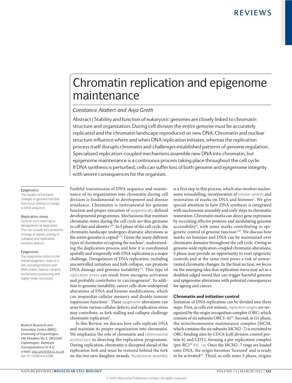 Chromatin Replication and Epigenome Maintenance