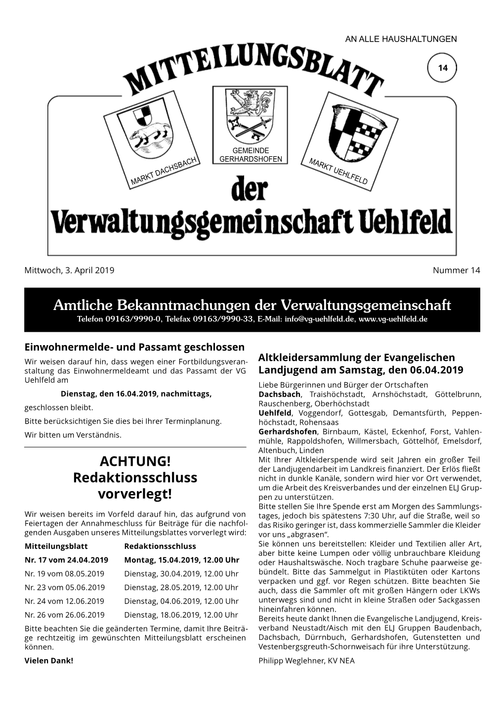 Mitteilungsblatt KW 14 2019