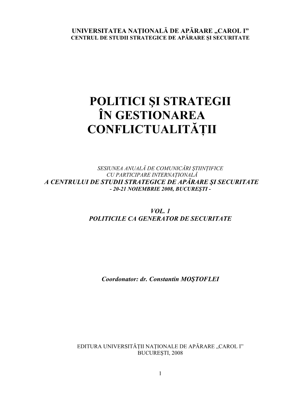 Politici Şi Strategii În Gestionarea Conflictualităţii