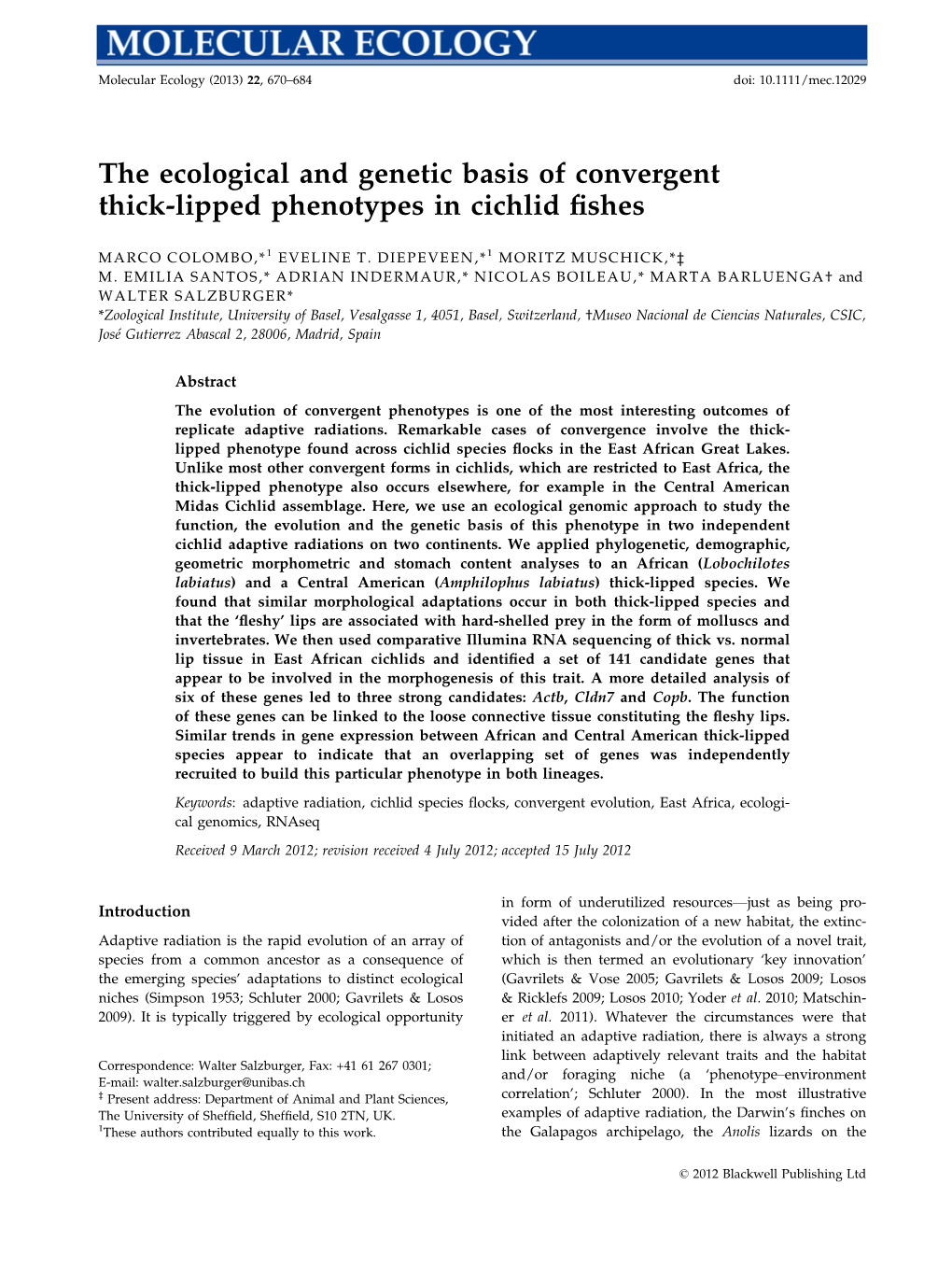 The Ecological and Genetic Basis of Convergent Thicklipped Phenotypes