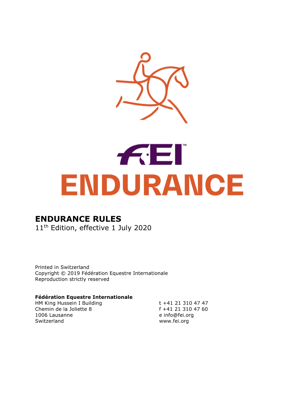 ENDURANCE RULES 11Th Edition, Effective 1 July 2020