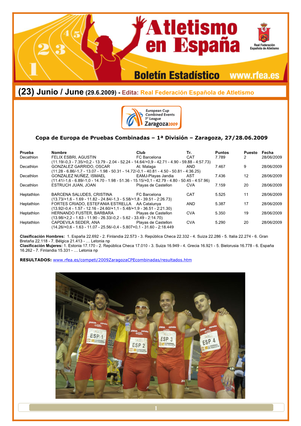 (29.6.2009) - Edita: Real Federación Española De Atletismo