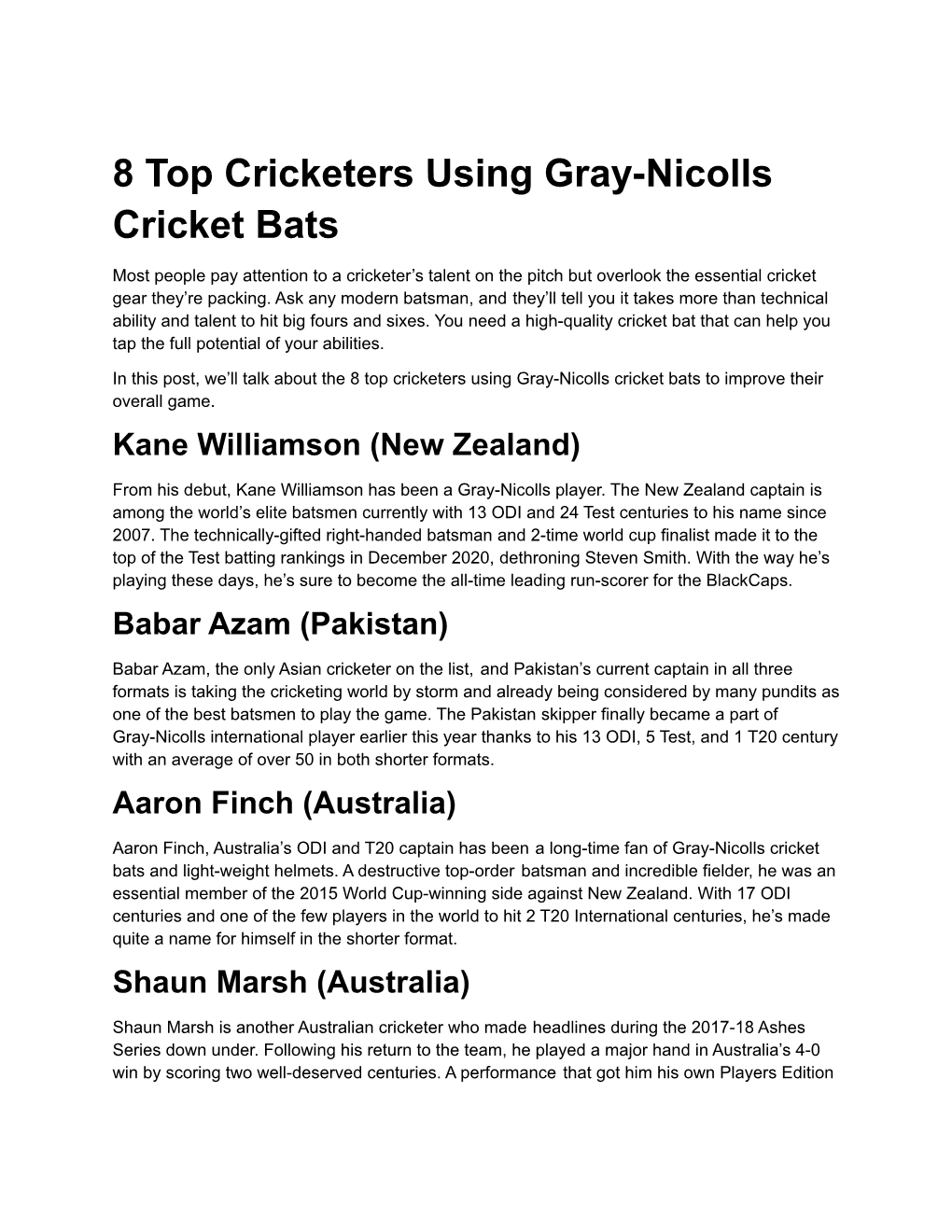 8 Top Cricketers Using Gray-Nicolls Cricket Bats