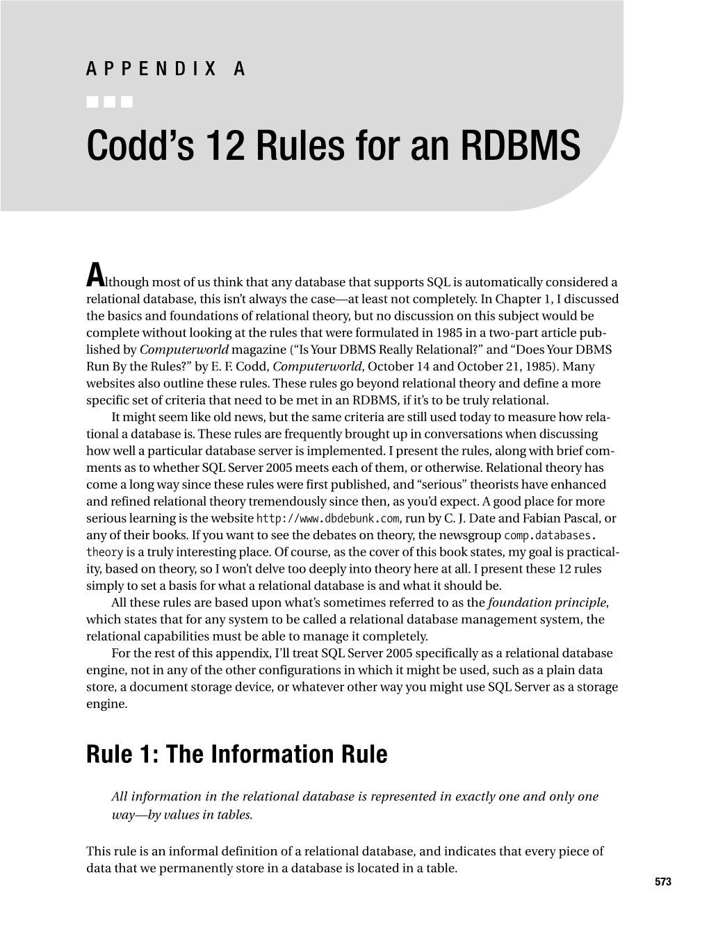 Codd's 12 Rules for an RDBMS