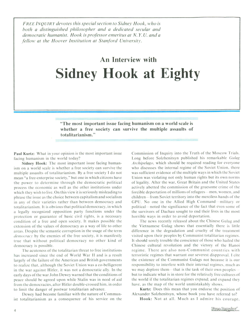 Sidney Hook at Eighty