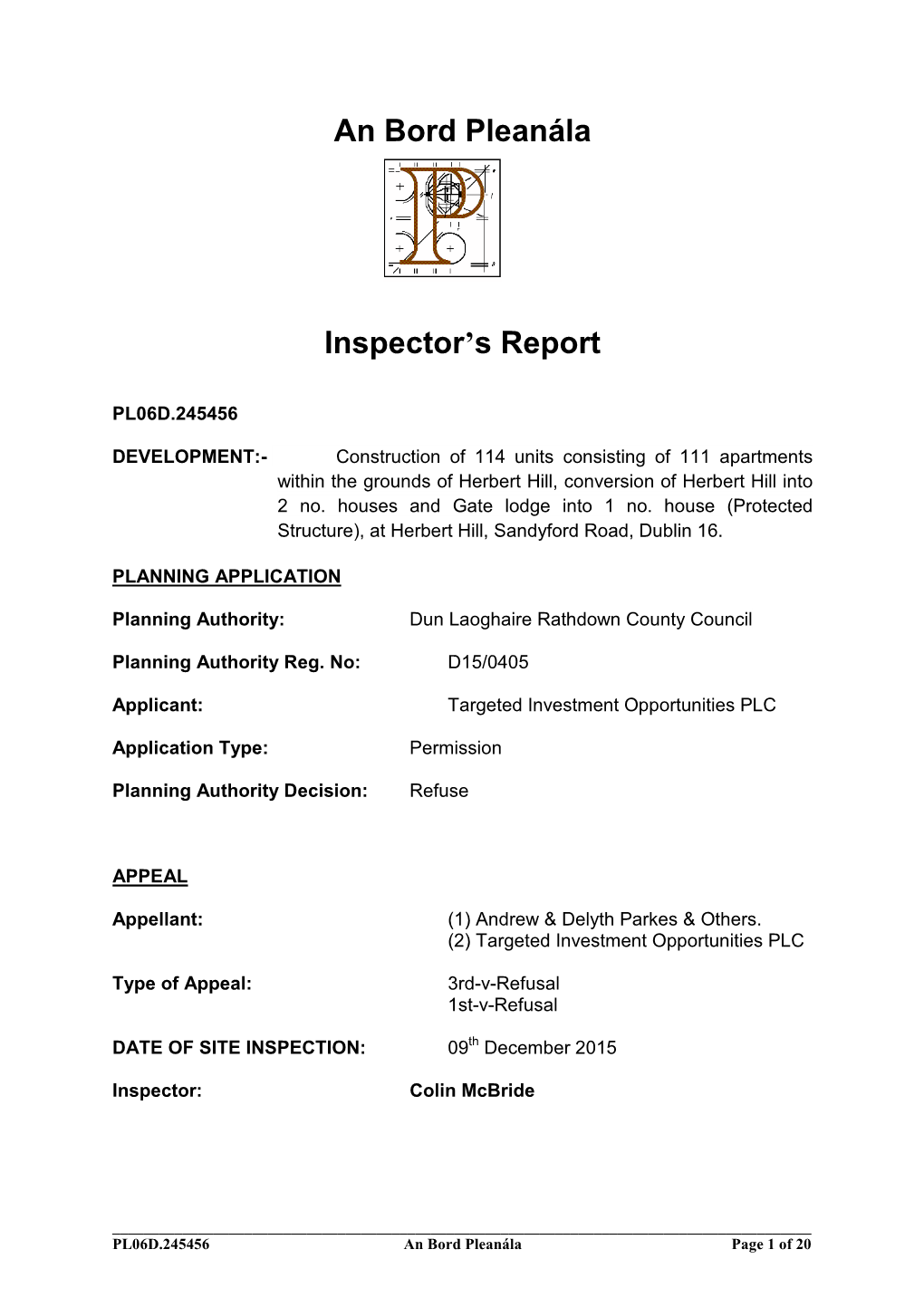 An Bord Pleanála Inspector's Report