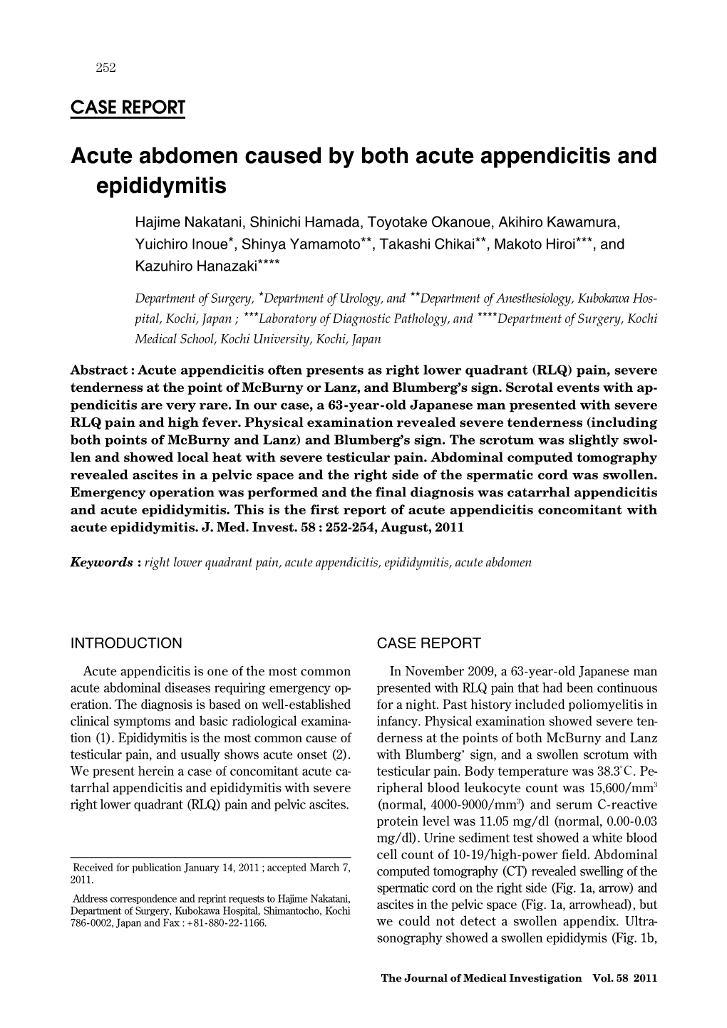 Acute Abdomen Caused by Both Acute Appendicitis and Epididymitis